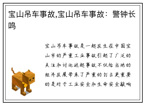 宝山吊车事故,宝山吊车事故：警钟长鸣
