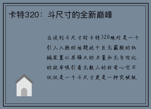 卡特320：斗尺寸的全新巅峰