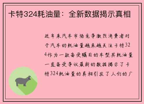 卡特324耗油量：全新数据揭示真相