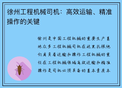 徐州工程机械司机：高效运输、精准操作的关键