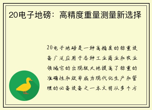 20电子地磅：高精度重量测量新选择