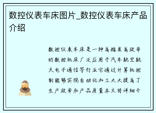 数控仪表车床图片_数控仪表车床产品介绍